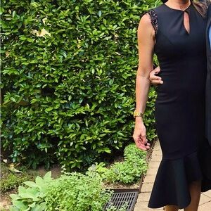 Betsy and Adam lace shoulder flounce dress